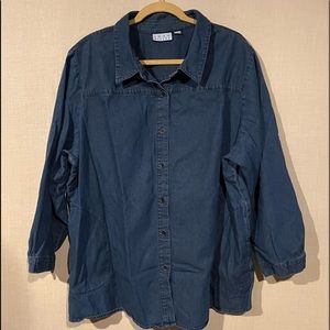 Joan Rivers Classic Denim Boyfriend Shirt with Pockets - 3X -Dk Wash (#142)
